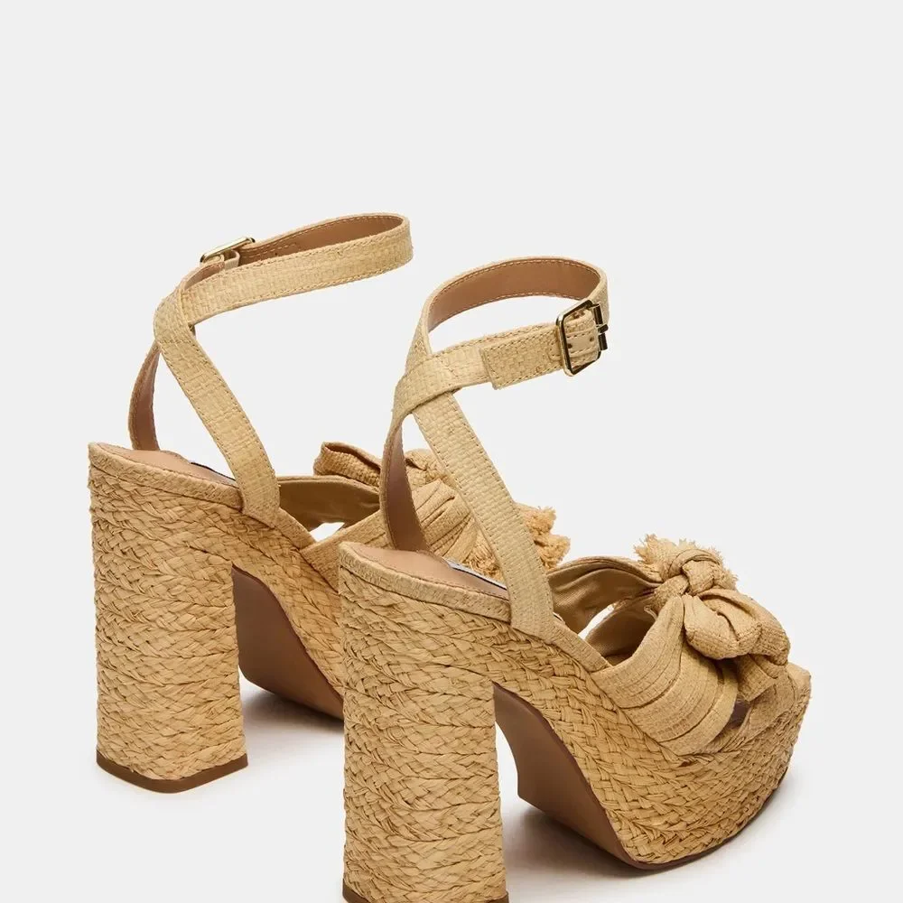 Steve Madden ROMEY Natural Raffia Bow Platform Sandals - Legs for Days
